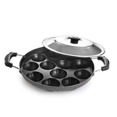 Deals, Discounts & Offers on Cookware - Cello Non-Stick 12 Cavity Grill Appam Patra 2 Side Handle with Stainless Steel Lid