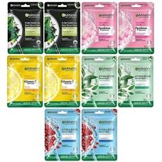 Deals, Discounts & Offers on Beauty Care - Garnier Skin Naturals, Face Mask Set, Hydrating, Pore Reducing, Brightening, and Enhances Glow, Hydra Bomb Serum Mask & Black Serum Mask, 10 pcs (5 types) , 280g