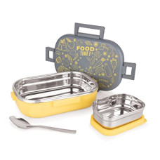 Deals and Offers on - Attro Food Time Stainless Steel Lunch Box, Airtight & Leak Proof - 2 Containers with Spoon (Big 750 ml & Small 250 ml) Deals, Discounts & Offers on - Attro Food Time Stainless Steel Lunch Box, Airtight & Leak Proof - 2 Containers with Spoon (Big 750 ml & Small 250 ml)