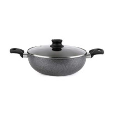 Deals, Discounts & Offers on Cookware - Cello Non Stick Hammered Tone Kadhai with Glass Lid 2.5 LTR, Black & Grey, Aluminium