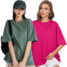 Deals, Discounts & Offers on Women - [Sizes S, M, L, XL, 2XL] London Hills Casual Round Neck Solid, Oversized Drop Shoulder Women's T-Shirt Pack of 2