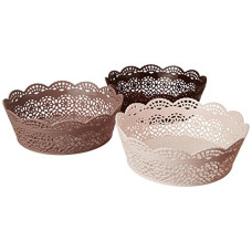 Deals, Discounts & Offers on  - Nayasa Lacy Plastic Round 3 Piece Basket Set, Beige, Peach and Chocolate