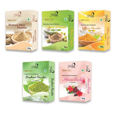 Deals, Discounts & Offers on Beauty Care - glowious Combo Pack of 5 (Multani Mitti, Amla, Hibiscus, Ubtan & Brahmi Powder) 250gms(50gX5)