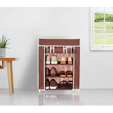 Deals and Offers on - Amazon Brand - Solimo Alloy Steel Foldable Shoe Rack, 4 Layer, Brown, Economy Deals, Discounts & Offers on - Amazon Brand - Solimo Alloy Steel Foldable Shoe Rack, 4 Layer, Brown, Economy