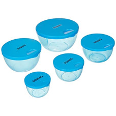Deals and Offers on - Amazon Brand - Solimo Plastic Storage Containers, Set of 5, Blue Deals, Discounts & Offers on - Amazon Brand - Solimo Plastic Storage Containers, Set of 5, Blue