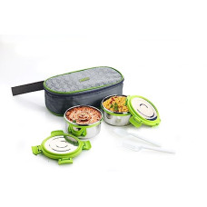 Deals and Offers on - Ganesh Sigma Twin Airtight & Leak Proof Container Lunch Box with Bag 400 ML (Stainless Steel - Multicolor) Deals, Discounts & Offers on - Ganesh Sigma Twin Airtight & Leak Proof Container Lunch Box with Bag 400 ML (Stainless Steel - Multicolor)