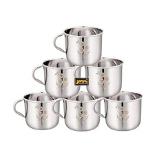 Deals and Offers on - YM STAINLESS STEEL - Tea & Coffee Cup | Set of 6 | Laser Design | Silver Mirror Finish | Break Resistant | Durable | Gifting Item | 140ml Deals, Discounts & Offers on - YM STAINLESS STEEL - Tea & Coffee Cup | Set of 6 | Laser Design | Silver Mirror Finish | Break Resistant | Durable | Gifting Item | 140ml