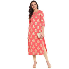 Deals, Discounts & Offers on Women - Janasya Women's Peach Poly Crepe Straight Kurta