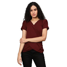 Deals, Discounts & Offers on Women - WESTHOOD Women's V Neck Short Sleeve Solid Polyester Lycra Top