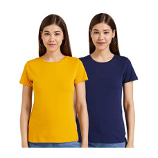 Deals, Discounts & Offers on Women - Amazon Brand - Symbol Women Cotton Regular Fit T-Shirt (Pack of 2)