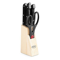 Deals and Offers on - Angular Holder Pigeon by Stovekraft Shears Kitchen Knifes 6 Piece Set with Wooden Block (Stainless Steel) Deals, Discounts & Offers on - Angular Holder Pigeon by Stovekraft Shears Kitchen Knifes 6 Piece Set with Wooden Block (Stainless Steel)