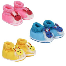 Deals, Discounts & Offers on  - PEARSILK Unisex Baby Newborn (Infant Baby) Booties Baby First Walking Soft Fabric Fur Shoes With Anti Slip Sole Toe Multicolor Pack Of 3