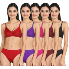 Deals, Discounts & Offers on  - Cup's-InBra & Panty Set Solid Red, Purple, Pink, Maroon, Black Lingerie Set