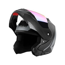Deals, Discounts & Offers on  - Vega Crux Dx Checks Flip-Up Full Face Helmet Dull Black Silver, Size: M(57-58 cm)