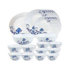 Deals, Discounts & Offers on  - Larah by Borosil Blue Cascade Opalware Dinner Set, 33-Pieces, White