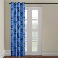 Deals, Discounts & Offers on  - Cortina 1 Piece Floral Design Panel Eyelet Polyester Door Curtain - 7-Feet, Blue