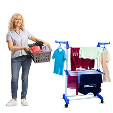 Deals and Offers on - PENG ESSENTIALS 2-Tier Pole Foldable Powder Coated Mild Steel Cloth Drying Stand with 30 kg of Cloth Drying Capacity (White & Blue) Deals, Discounts & Offers on - PENG ESSENTIALS 2-Tier Pole Foldable Powder Coated Mild Steel Cloth Drying Stand with 30 kg of Cloth Drying Capacity (White & Blue)