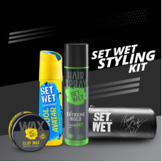 Deals, Discounts & Offers on  - SET WET Men's Styling Kit-Deodorant(150ml),Clay Hair Wax(60g),Hair Spray(200ml) & Pouch Deodorant Spray - For Men(410 ml, Pack of 4)