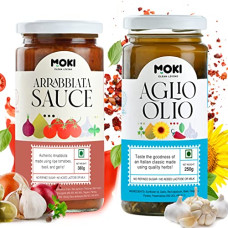 Deals, Discounts & Offers on  - MOKI Combo Pack Arrabiata Sauce 380 ml and Aglio Olio 200 ml II No Refined Sugar II Gluten Free, Vegan II 380 ml + 200 ml Pack of 2