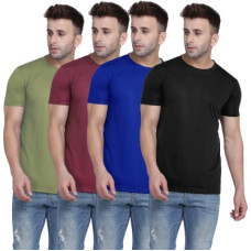 Deals, Discounts & Offers on  - TQHPack of 4 Men Solid Round Neck Polyester Multicolor T-Shirt