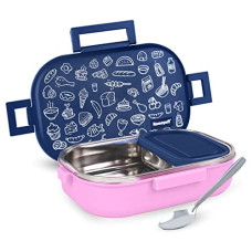Deals, Discounts & Offers on  - Home Puff Stainless Steel Insulated Lunch Box for School & Office, Free Spoon, Airtight Leak-Proof, Unbreakable Lid, Snacks Tiffin Box