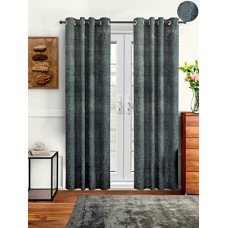 Deals, Discounts & Offers on  - Cortina 2 Piece Solid Design Panel Eyelet Velvet Door Curtains - 7 Feet, Grey
