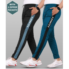 Deals, Discounts & Offers on  - VeBNoRPack of 2 Men Striped Black, Blue Track Pants