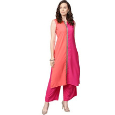 Deals, Discounts & Offers on Women - ZIYAA Women's Crepe Straight fit Kurta (ZIKUCR2810-S_Pink_Small)