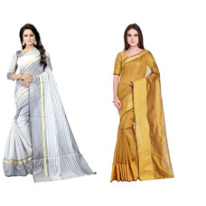 Deals, Discounts & Offers on Women - Florence Women Printed Cotton Silk Saree With Unstitched Blouse Pack Of 2