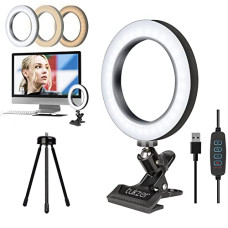 Deals, Discounts & Offers on Electronics - Tukzer 8-Inch LED USB Selfie Ring Light with Clamp Mount, 3 Light Modes & 10 Level Brightness,