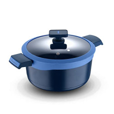 Deals, Discounts & Offers on Cookware - Bergner Gastro Non Stick Cooking Casserole/ Briyani Pot/ Handi with Glass Lid 28cm, Induction Base, Thickness 4.1mm, Blue, Gas Ready