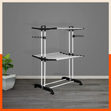 Deals, Discounts & Offers on  - Bathla Mobidry Terra 2 Level Steel Modular Cloth Drying Stand (Black - Medium) Made in India