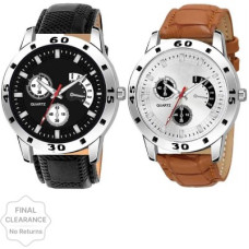 Deals, Discounts & Offers on Watches & Wallets - Blue PearlAnalog Watch - For Men Combo Pack Of 2 New Arrival Black & Brown
