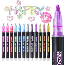 Deals, Discounts & Offers on Stationery - ZSCM Outline Metallic Marker Pens, 12 Colors Double Line Paint Permanent Marker Pens