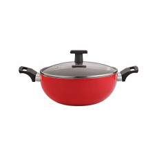 Deals, Discounts & Offers on Cookware - Home Puff Neelam Non-Stick Kadai with Glass Lid, 26 cm, 3.7 Liters (4 Coated)- Induction Friendly, Red