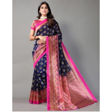 Deals and Offers on - SamahPrinted, Geometric Print, Floral Print Kanjivaram Cotton Silk, Silk Blend Saree(Dark Blue, Pink) Deals, Discounts & Offers on - SamahPrinted, Geometric Print, Floral Print Kanjivaram Cotton Silk, Silk Blend Saree(Dark Blue, Pink)