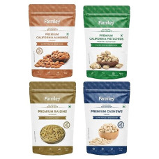 Deals, Discounts & Offers on  - Farmley Premium Mix Nuts and Dry Fruits Combo Pack Total 900 gram Almond 250 g, Cashew nut 250 g, Salted Pistachios 200 g, Raisin 200 g