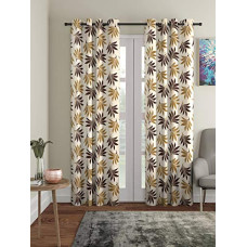 Deals, Discounts & Offers on  - Cortina 2 Piece Floral Design Panel Eyelet Polyester Long Door Curtains - 9 Feet, Brown
