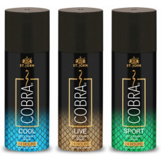 Deals, Discounts & Offers on  - ST-JOHN Cobra Deo Live & Cool & Sports Deodorant Spray - For Men & Women(450 ml, Pack of 3)