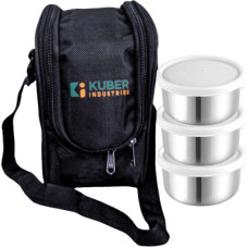 Deals, Discounts & Offers on  - KUBER INDUSTRIES Canvas Leak Proof Stainles Steel Insulated|Tiffin Box with Zipper Closure(Black) 3 Containers Lunch Box(800 ml)