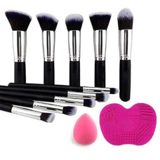 Deals, Discounts & Offers on Beauty Care - URBANMAC Premium Synthetic Kabuki Foundation Face Powder Blush Eyeshadow Brush Makeup Brush Kit with Blender Sponge and Silicone Makeup Brush Cleaning Mat (10 pcs, Black/Silver)