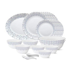 Deals and Offers on - Larah by Borosil - Tiara Series, Pulse, 33 Pcs, Opalware Dinner Set, White Deals, Discounts & Offers on - Larah by Borosil - Tiara Series, Pulse, 33 Pcs, Opalware Dinner Set, White