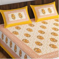 Deals, Discounts & Offers on  - Pink City 220 TC Cotton Double Jaipuri Prints Flat Bedsheet(Pack of 1, Yellow)