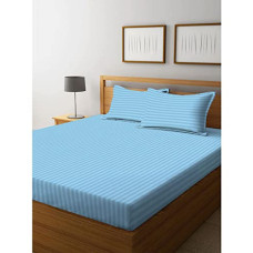 Deals and Offers on - HOMETALES Microfiber Striped Queen Bedsheet with 2 Pillow Covers- Blue Deals, Discounts & Offers on - HOMETALES Microfiber Striped Queen Bedsheet with 2 Pillow Covers- Blue