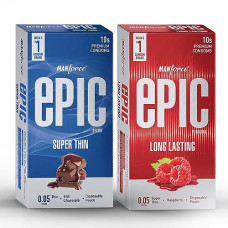 Deals and Offers on Sexual Welness - Manforce Epic Flavoured Condoms For Men (Desire Super Thin Silk Chocolate & Pleasure Long Lasting) With Disposable Pouch, 2x10s (Pack of 2) Deals, Discounts & Offers on Sexual Welness - Manforce Epic Flavoured Condoms For Men (Desire Super Thin Silk Chocolate & Pleasure Long Lasting) With Disposable Pouch, 2x10s (Pack of 2)