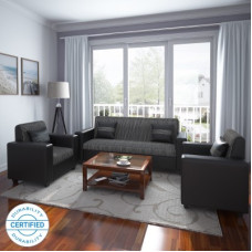 Deals, Discounts & Offers on Furniture - Flipkart Perfect Homes Crete Leatherette and Fabric 3 + 1 + 1 Sofa Set(Black and Silver, DIY(Do-It-Yourself))