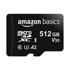 Deals and Offers on - Amazon Basics 512GB microSDXC Memory Card with Full Size Adapter, 100MB/s, U3 Deals, Discounts & Offers on - Amazon Basics 512GB microSDXC Memory Card with Full Size Adapter, 100MB/s, U3