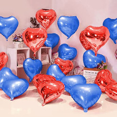 Deals, Discounts & Offers on  - Just Party 5 Pcs Red & Blue 18 Inch Heart Shape Foil Balloons with Shiny Surface For Birthdays/Anniversary/Engagement/Baby Shower/bachelorette Party Decorations (Satin Roll & Straw Included)