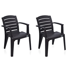 Deals, Discounts & Offers on Furniture - Nilkamal CHR2135 Plastic Mid Back with Arm Chair | Chairs for Home| Office - Outdoor - Garden | Dust Free |100% Polypropylene Stackable Chairs | Set of 2 | Weather Brown