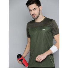 Deals, Discounts & Offers on  - [Size L] SLAZENGERMen Colorblock Round Neck Polyester Dark Green T-Shirt